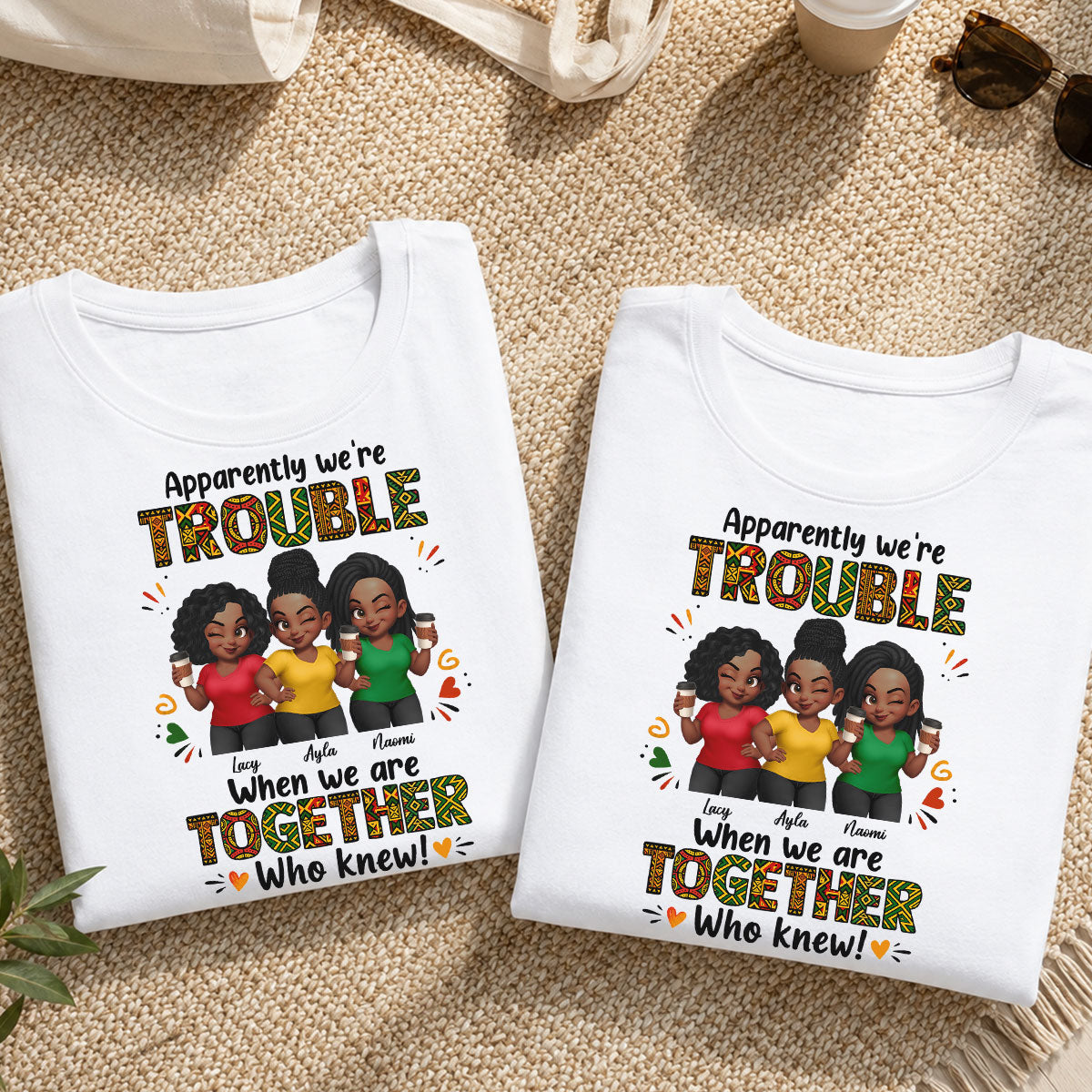 Tribal Pattern Besties Trouble Together - Personalized Shirt - Birthday Gift, Gift For Best Friends