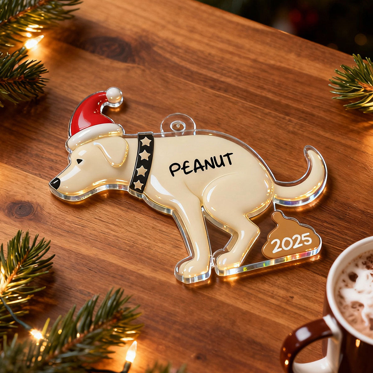 3D Effect Labrador Dog Pooping - Personalized Acrylic Ornament - Funny Christmas Gag Gift, White Elephant Gift