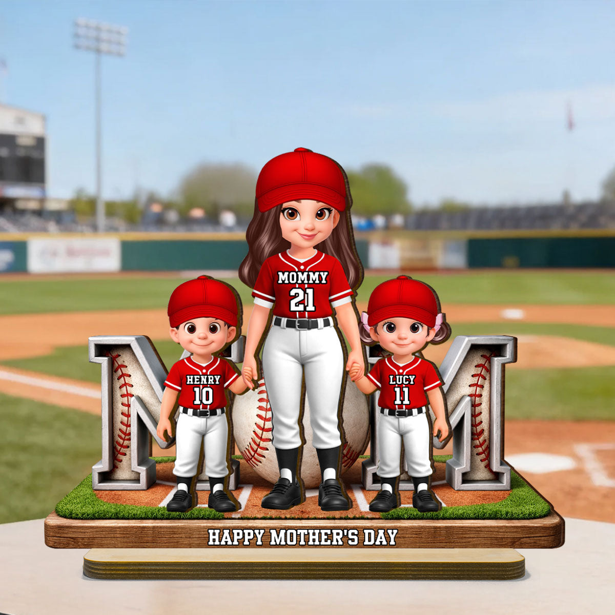 Baseball Mom And Kids Together - Personalized 2-Layered Wooden Plaque - Mother's Day Gift For Baseball Mom, Gift For Wife