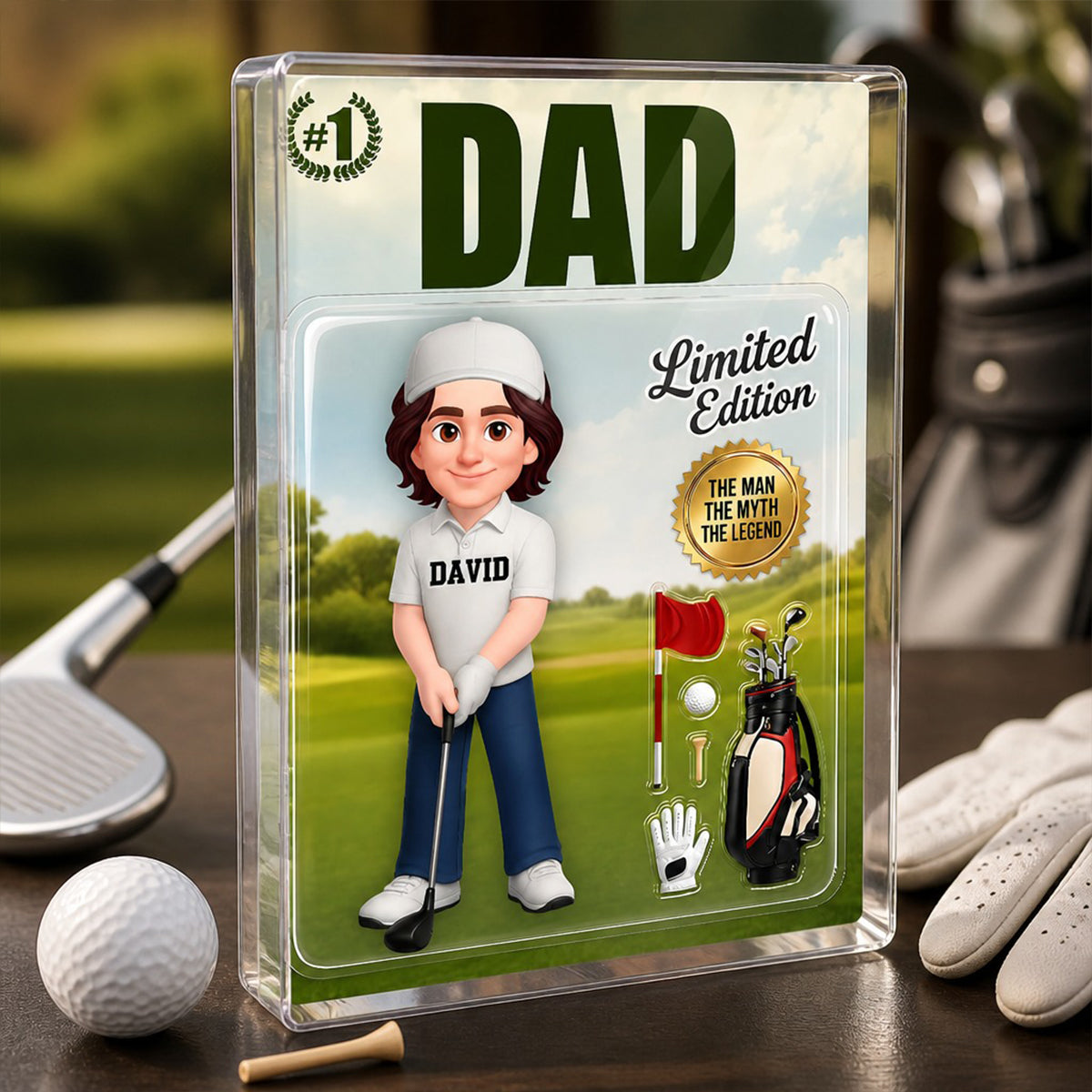 Golf Dad Toy Box Figure Limited Edition - Personalized Acrylic Block Plaque - Heartfelt Gift For Dad, Grandpa, Husband