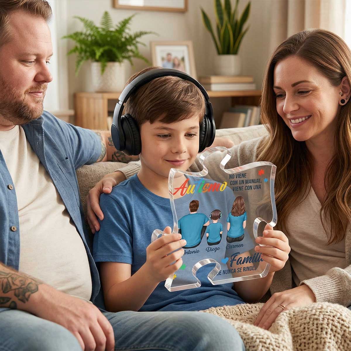 Autismo Viene Con Una Familia Que Nunca Se Rinde - Personalized Acrylic Block Plaque - Spanish Version