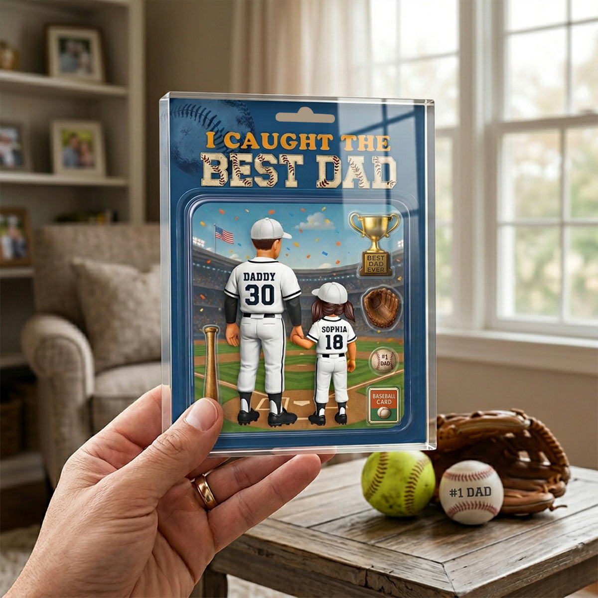 Baseball Dad Action Figure - Personalized Acrylic Block Plaque -  Gift for Dad, Husband