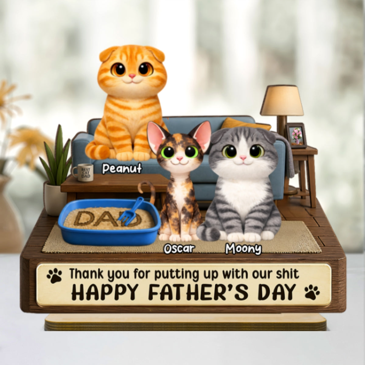 Thank You for Putting up with My Sh*t - Personalized 2-Layered Wooden Plaque - Funny  Gift for Cat Dad