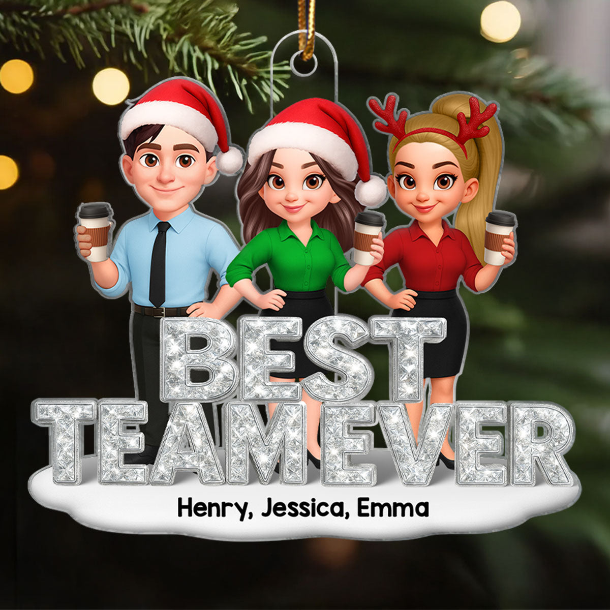 Best Team Ever 3D Crystal Effect - Personalized Acrylic Ornament - Christmas Gift for Coworkers