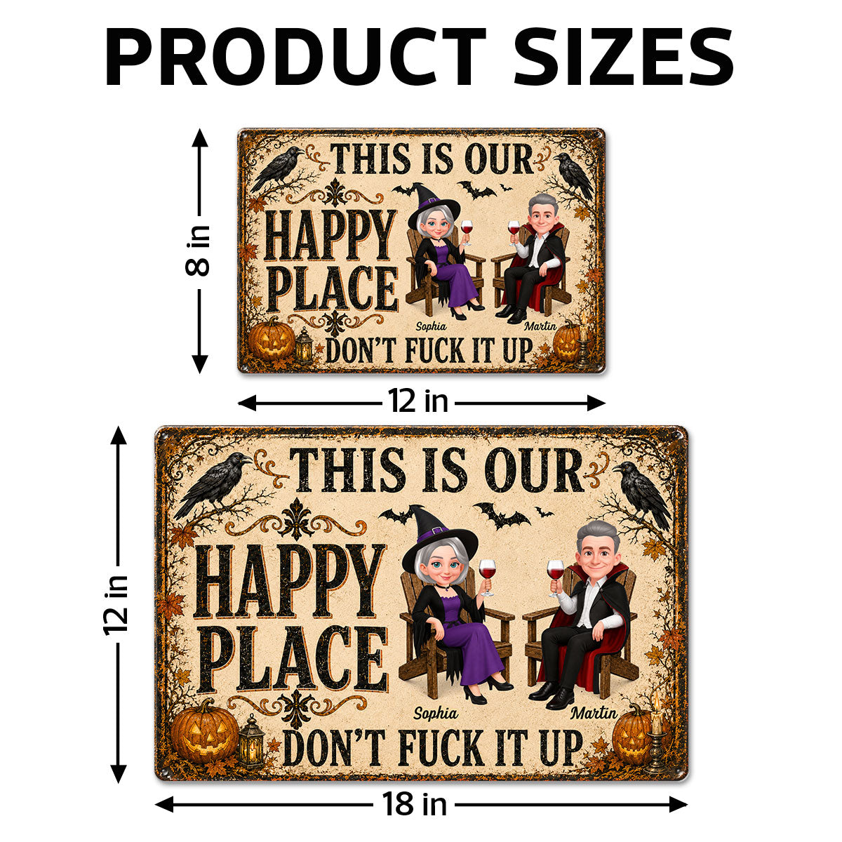 Happy Place Halloween Couple - Personalized Metal Sign - Halloween Gift For Him, Her