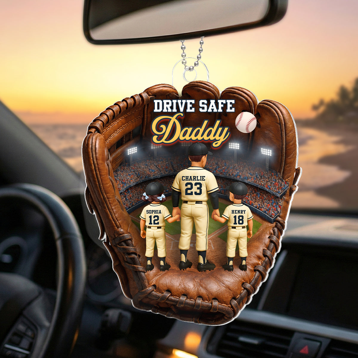 Drive Safe Daddy Baseball - Personalized Car Hanger - Father's Day Gift For Dad, Husband