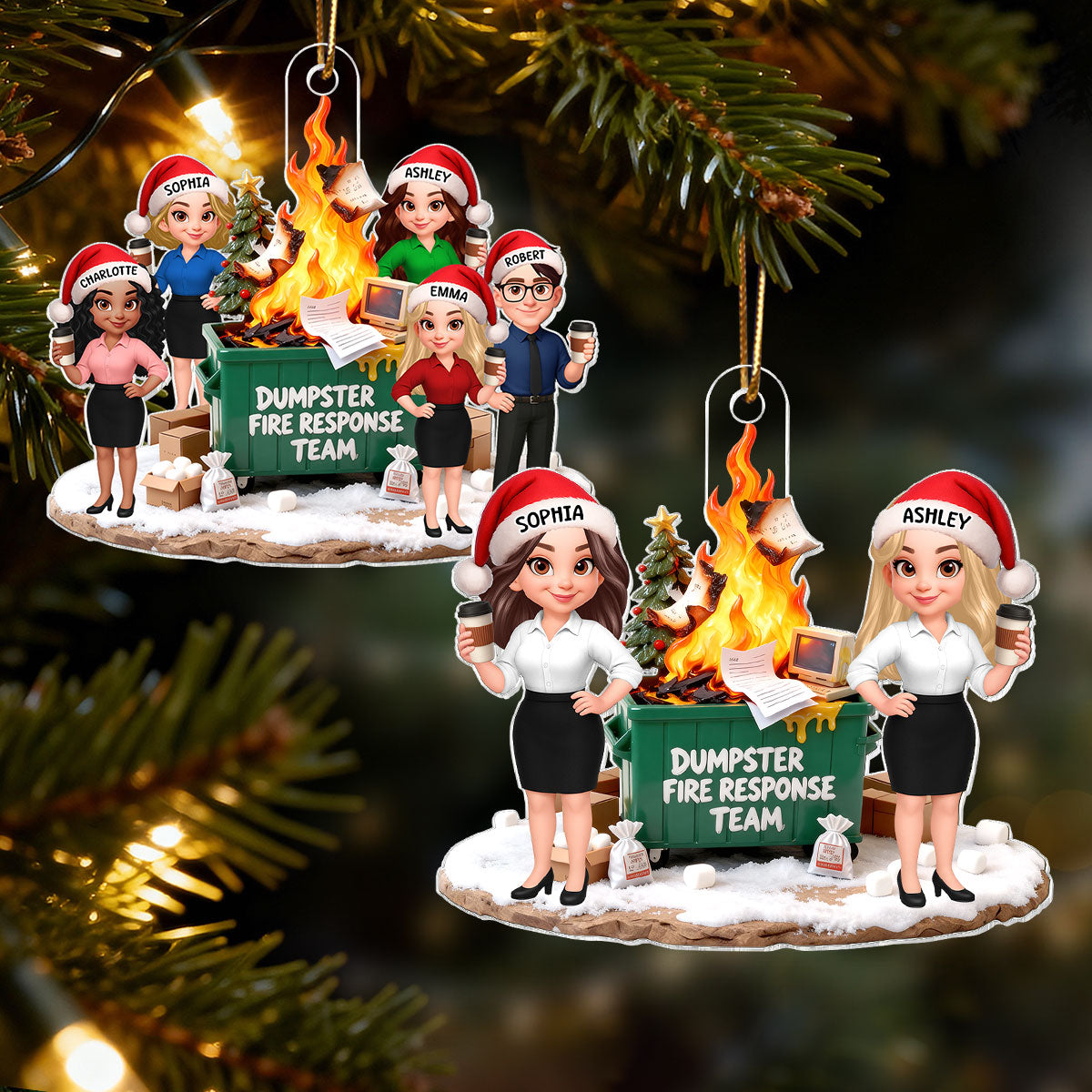 Dumpster Fire Response Team - Personalized Acrylic Ornament - Funny Gift For Coworkers, Work Besties