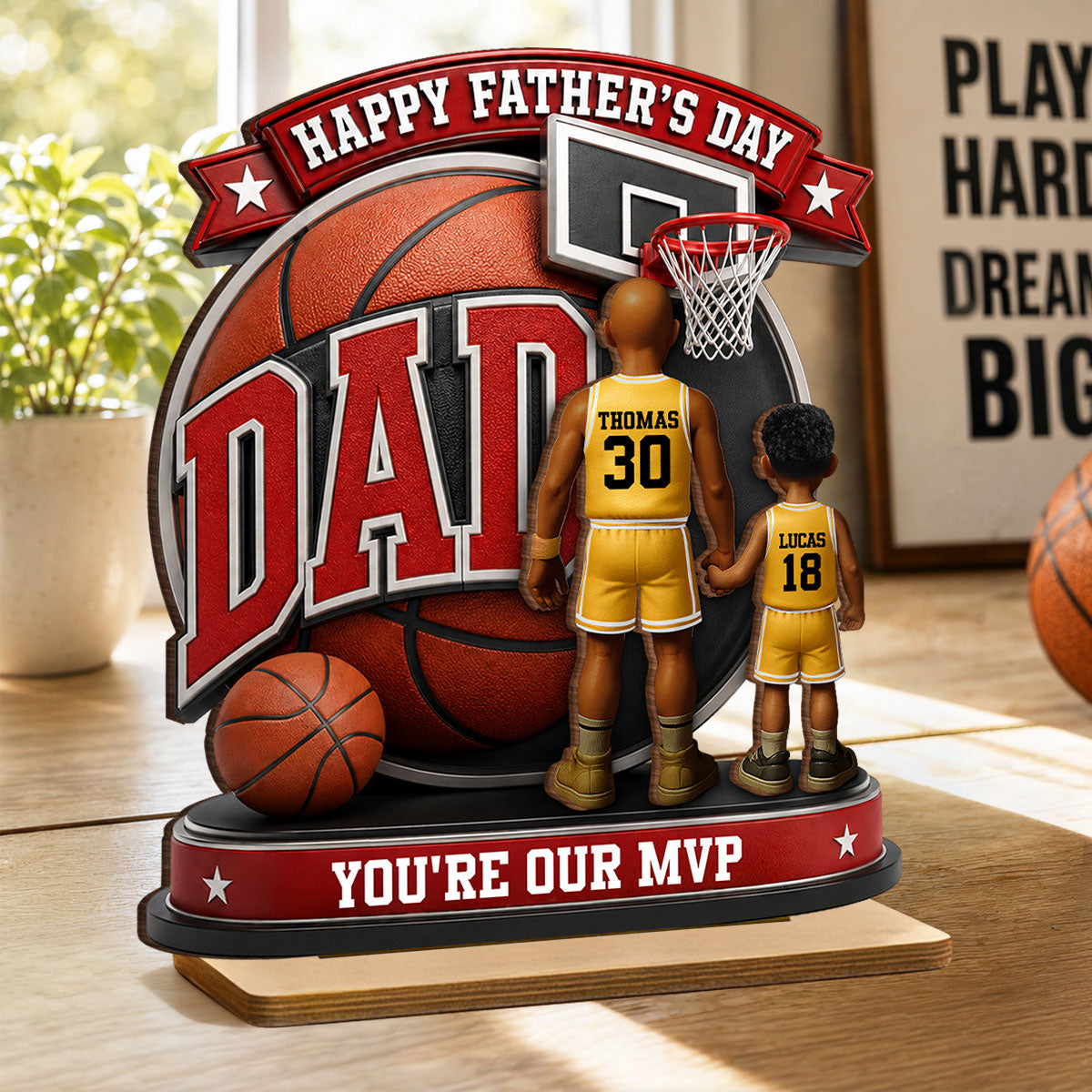 Basketball Dad You're Our MVP - Personalized 2-Layered Wooden Plaque - Heartfelt Gift For Dad, Husband