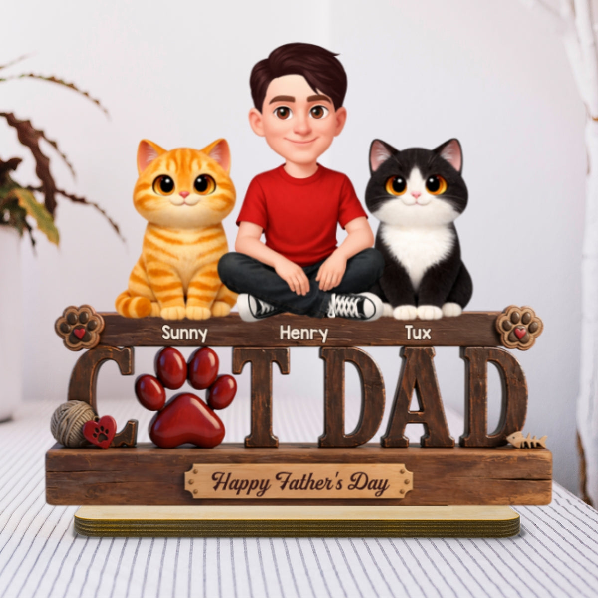 Best Cat Dad Happy  - Personalized 2-Layered Wooden Plaque -  Gift For Cat Dad, Cat Lovers