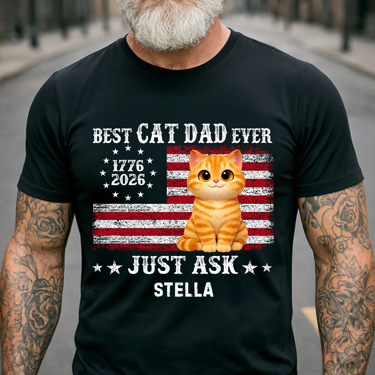 Proud Best Cat Dad Ever Nation Flag 250th Anniversary - Personalized Shirt - Father's Day Gift For Cat Dad, Cat Lovers