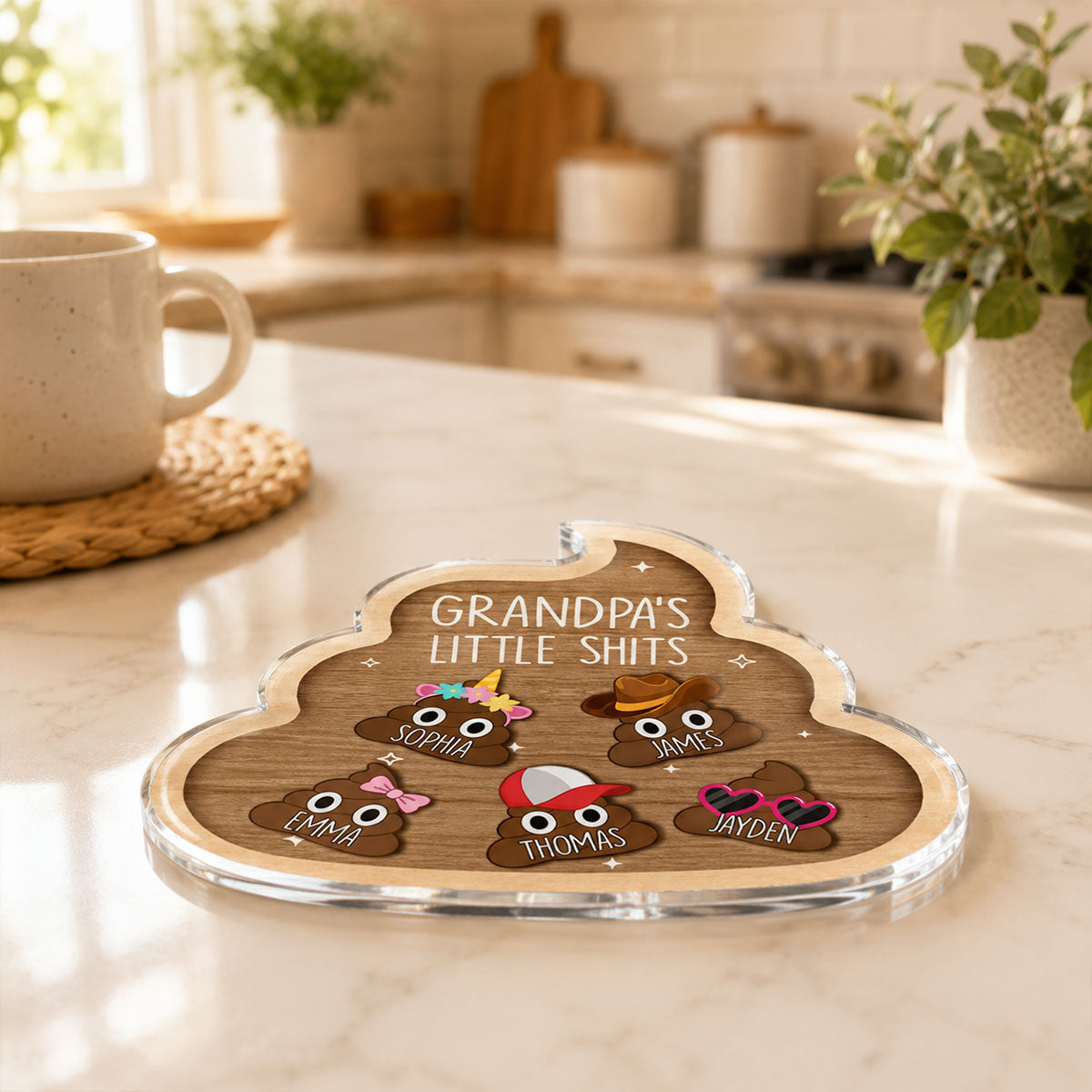 Grandpa's Little Turds - Personalized Acrylic Fridge Magnet - Funny Father's Day Gift For Grandpa