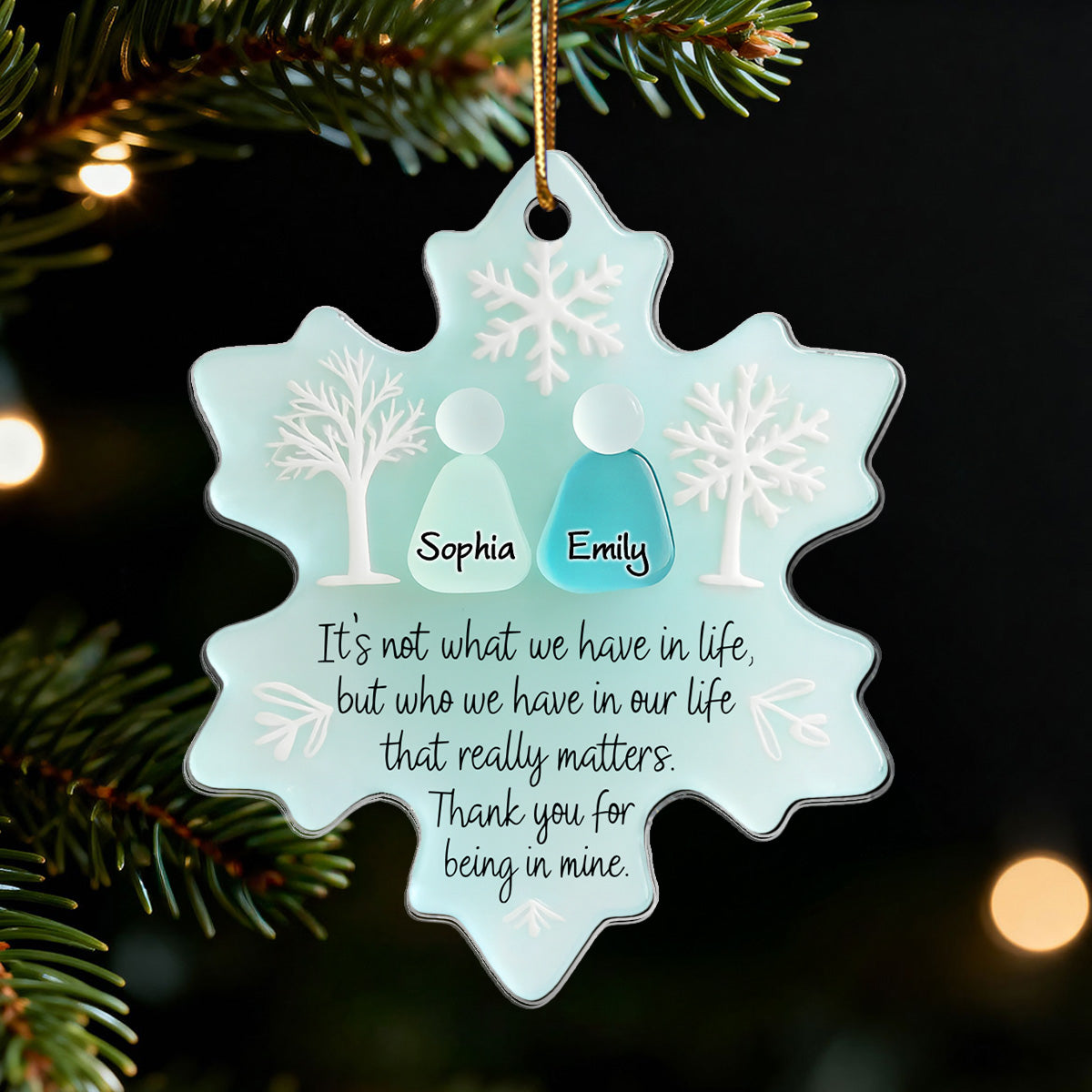 2D Flat Snowflake Sea Glass Effect - Personalized Acrylic Ornament - Friendship Gift For Besties