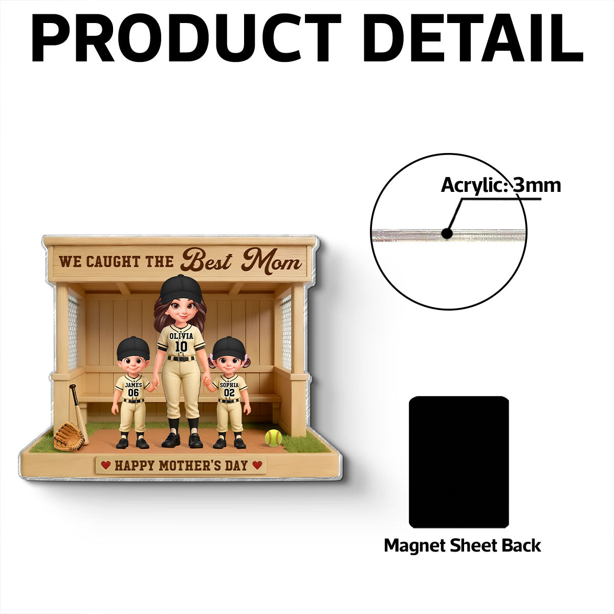 We Caught The Best Mom Baseball Softball Dugout - Personalized Acrylic Fridge Magnet - Mother's Day Gift For Baseball Mom