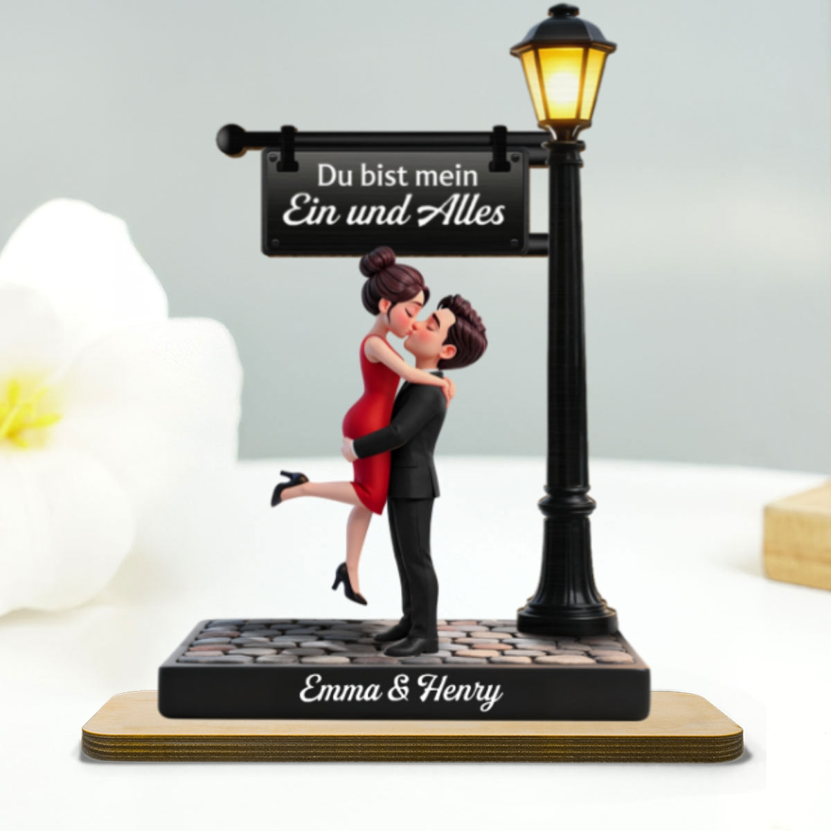Zeitlose Liebe im Licht - Personalisierte 2-lagige Holzplakette - Herzliches Jubiläumsgeschenk, Hochzeitsgeschenk für Paare, für ihn, für sie