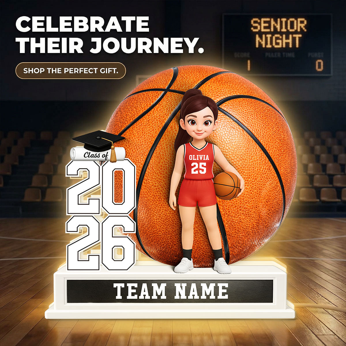 Basketball Senior Keepsake 2D Flat - Personalized Light Box - Graduation Gift For Son, Daughter, Graduates Class of 2026