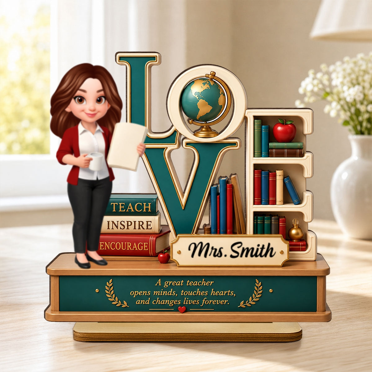 Teach Inspire Encourage Teacher - Personalized 2-Layered Wooden Plaque - Back To School Gift For Teachers, Classroom Decors