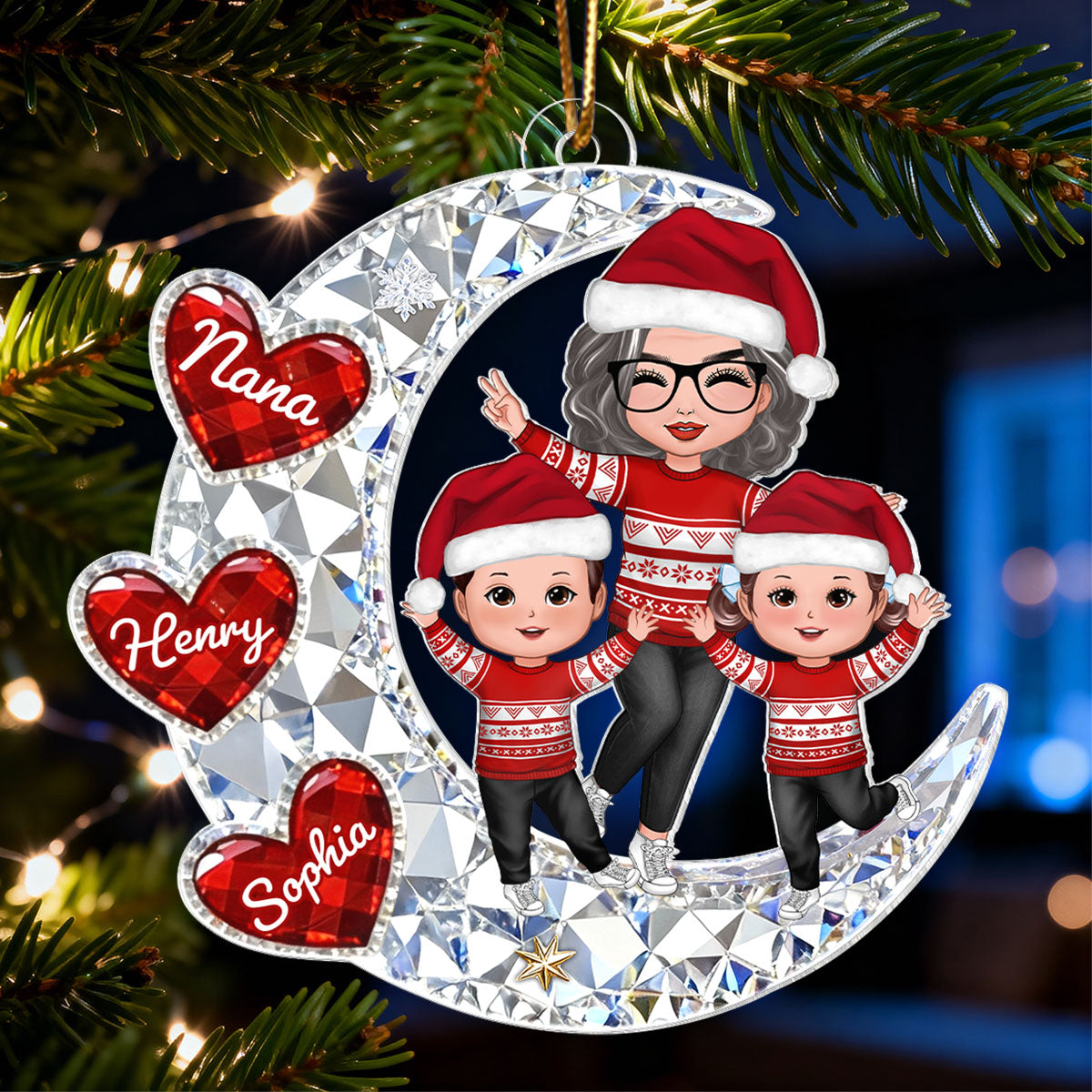 3D Crystal Effect Happy Grandma Grandkids - Personalized Acrylic Ornament - Christmas Gift for Grandma, Grandkids