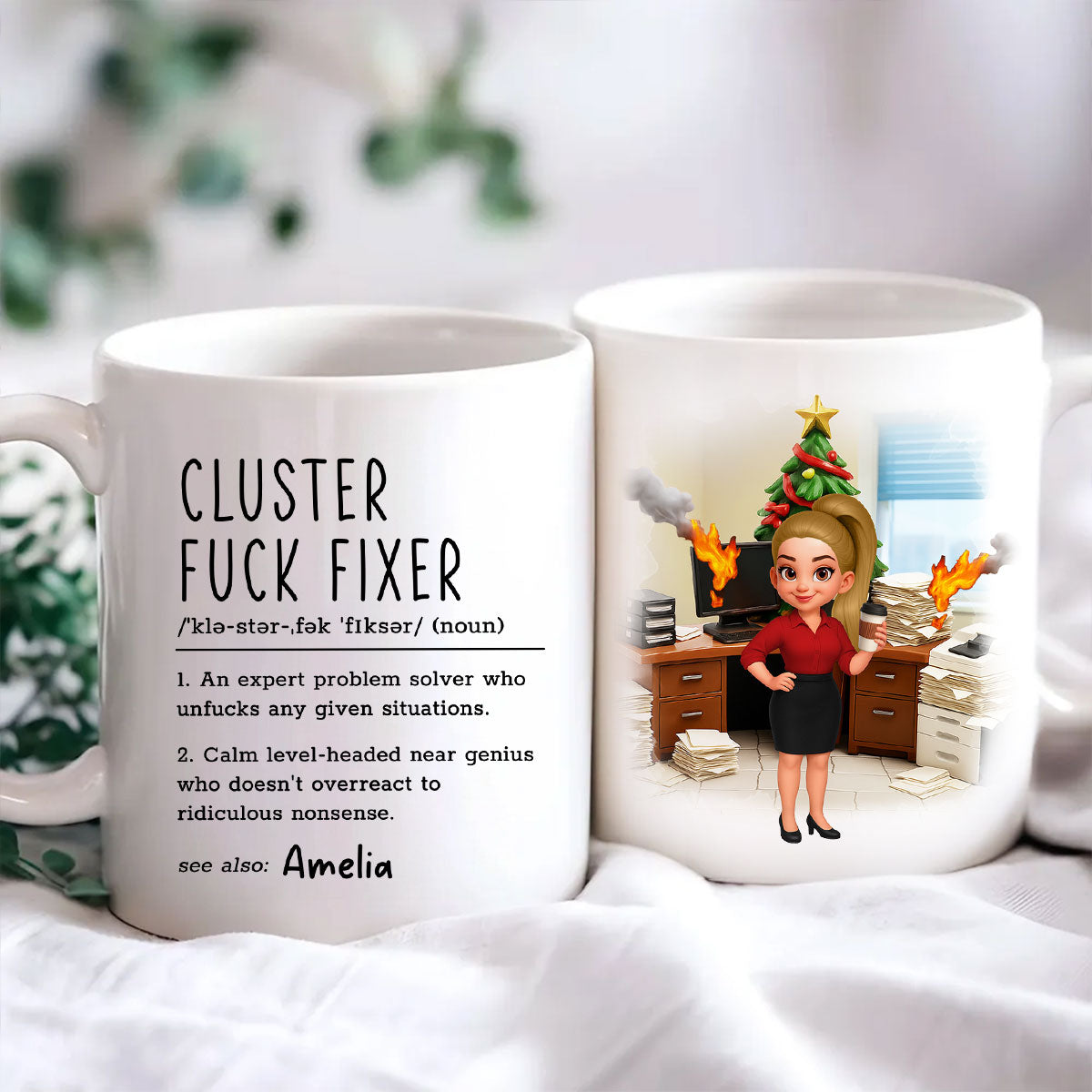 Cluster F*ck Fixer Office Humor - Personalized Mug - Christmas Gift for Coworkers, Husband, Wife, Daughter, Son, Friends