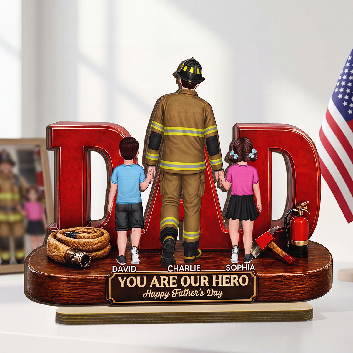 Proud Firefighter Dad You Are Our Hero - Personalized 2-Layered Wooden Plaque - Unique Trending  Gift For Dad, Husband