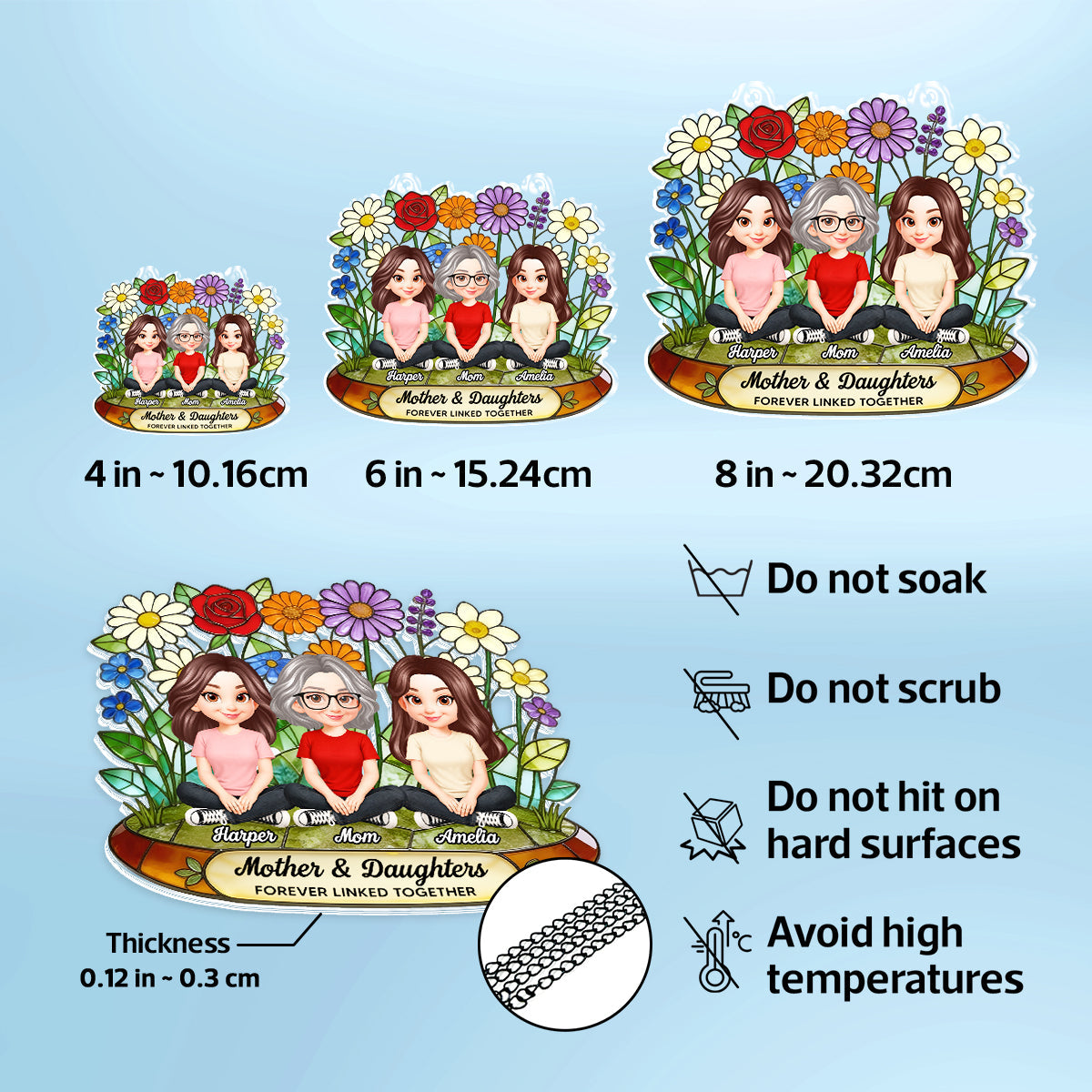Flower Garden Mom And Son Daughter Forever Linked Together - Personalized Suncatcher Ornament - Gift For Mom