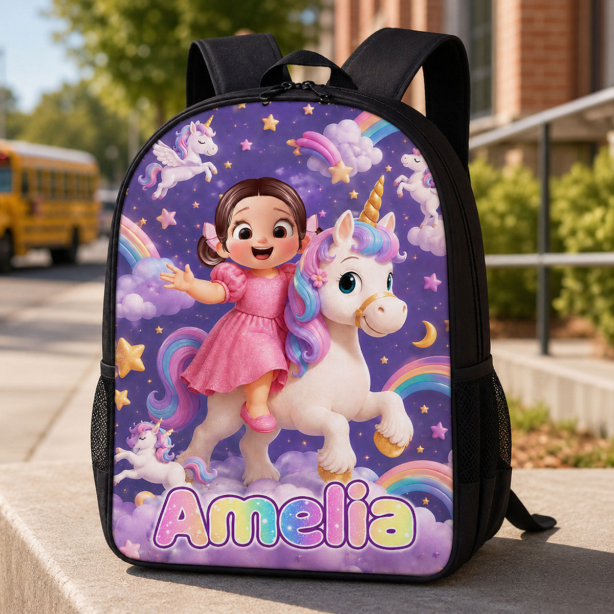 Unicorn Trendy Design for Girls - Personalized Backpack - Back to School Gift for Daughter, Granddaughter