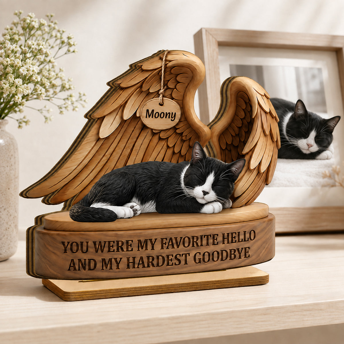 My Favorite Hello and Hardest Goodbye Pet Memorial - Personalized 2-Layered Wooden Plaque - Heartfelt Sympathy Keepsake