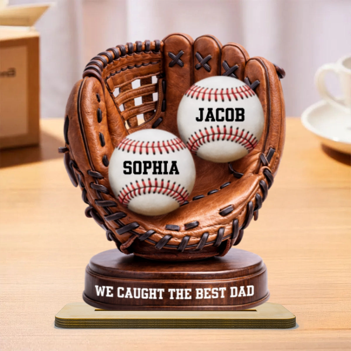 We Caught The Best Dad Baseball Glove - Personalized 2-Layered Wooden Plaque -  Gift for Dad, Husband