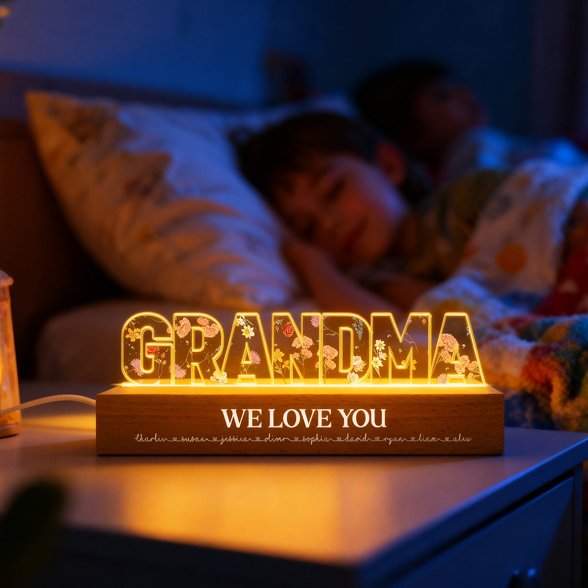 Custom Birth Month Flower Printed - Personalised Acrylic Block LED Night Light - Gift for Mum, Nanny, Wife