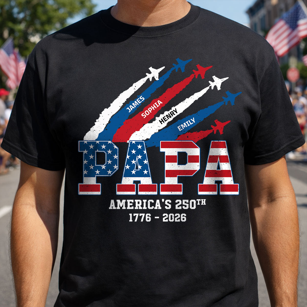 Proud Dad Grandpa Grandma Nation Flag American 250th Anniversary - Personalized Shirt - Matching Patriotic Shirt For Grandpa, Grandma, 250 Years Of Freedom Celebration