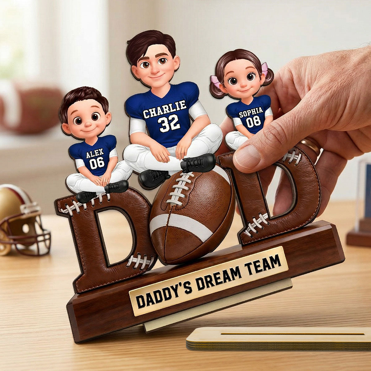 American Football Daddy's Dream Team - Personalized 2-Layered Wooden Plaque -  Gift For Dad