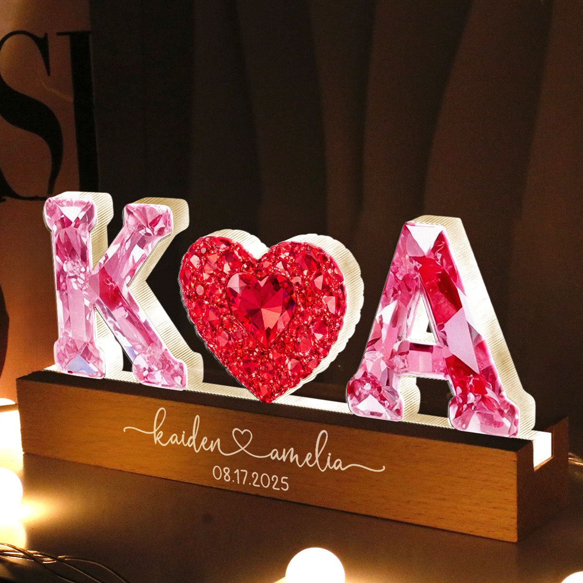 Couple Love Initial - Personalized Acrylic Block LED Night Light - Heartfelt Anniversary, Valentine's Day Gift for her, for him