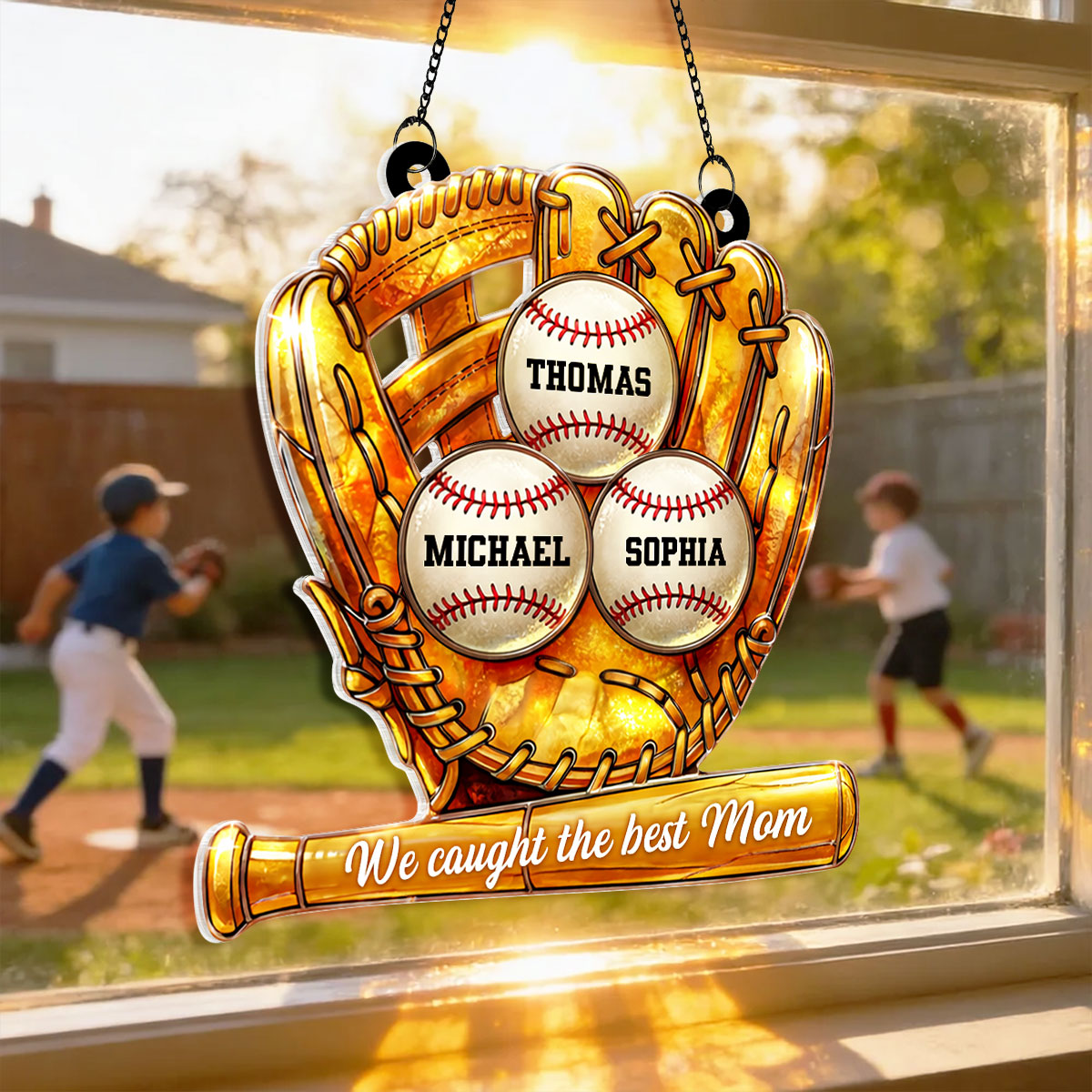 Baseball Glove We Caught the Best Mom - Personalized Suncatcher - Sentimental Mother's Day Gift for Mom, Wife
