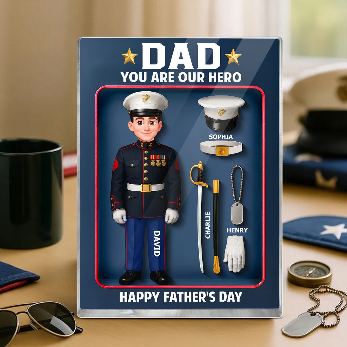 American Marine Dad Hero - Personalized Acrylic Block Plaque -  Gift For Marine Dad