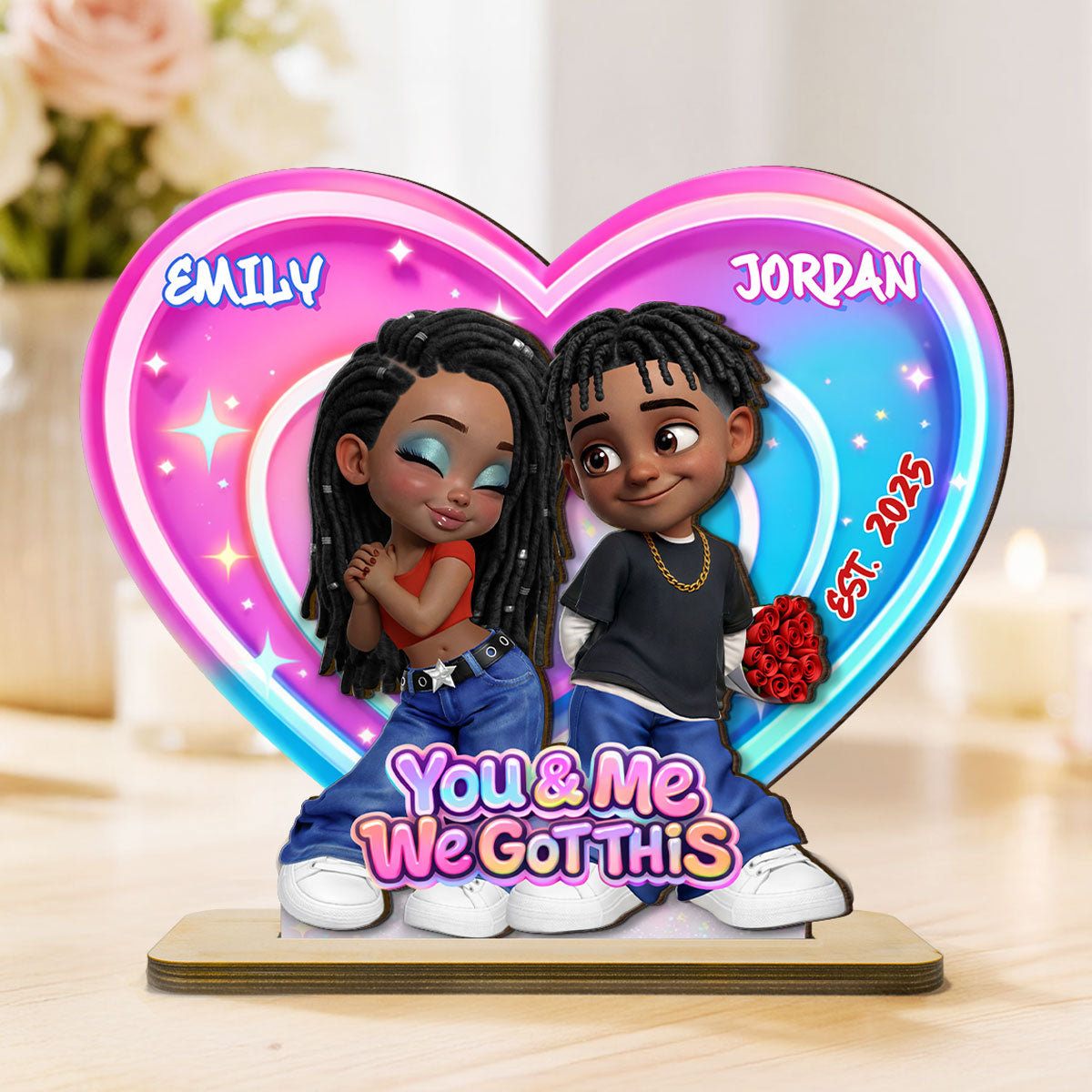 Eternal Love Y2K Couple Aura Heart Aesthetic - Personalized 2-Layered Wooden Plaque - Unique Valentine's Day Gift For Him, Gift For Her