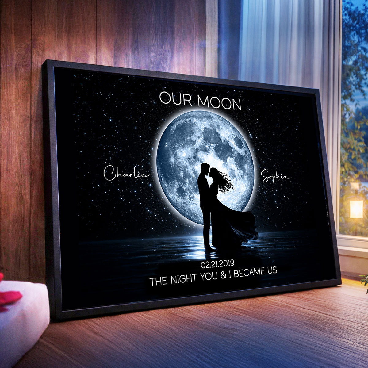 Couple Kissing Under the Moonlight, Custom Moon Phase by Date - Personalized Poster - Sentimental Gift for Her, for Him