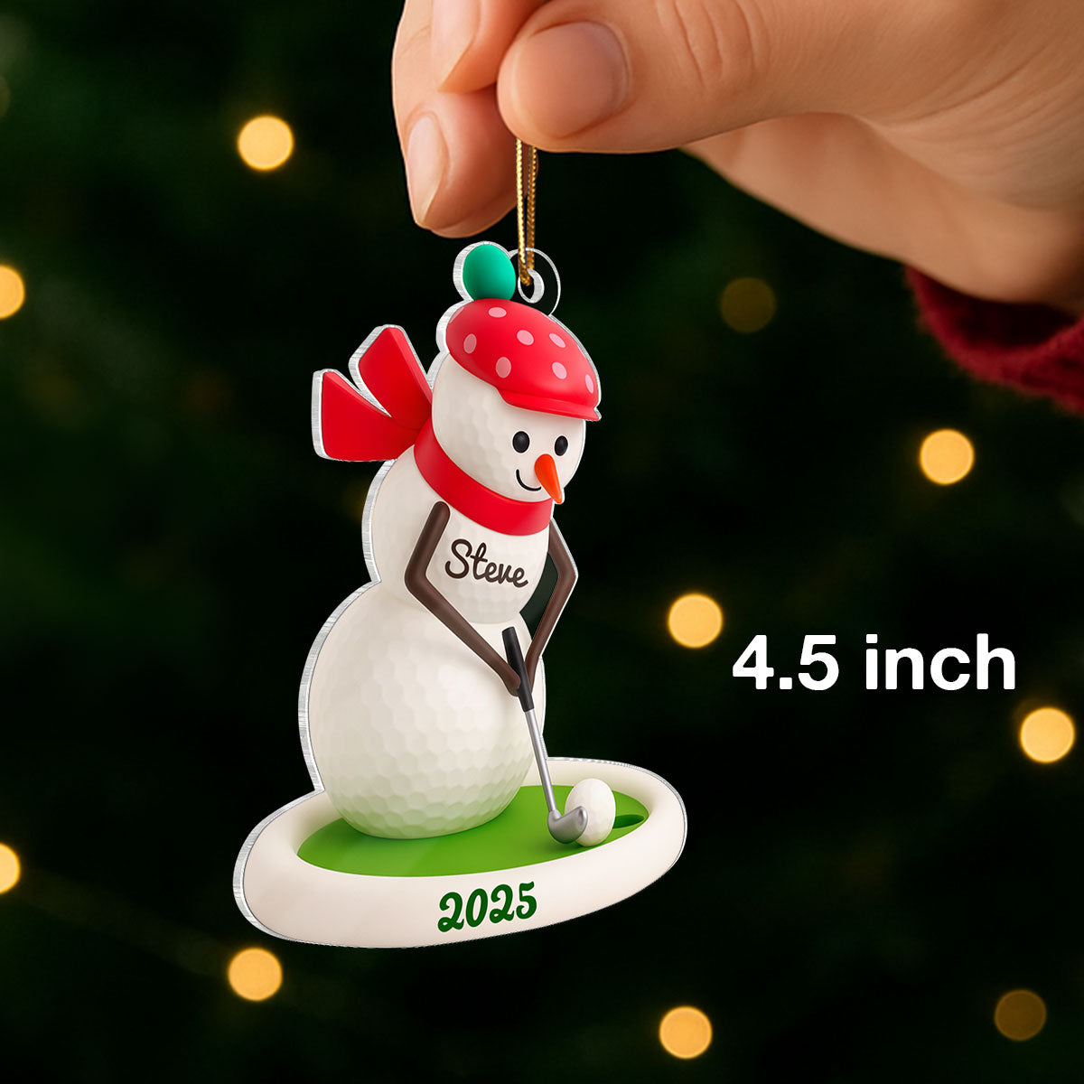 Snowman Playing Golf - Personalized Acrylic Ornament - Christmas Gift for Golfer