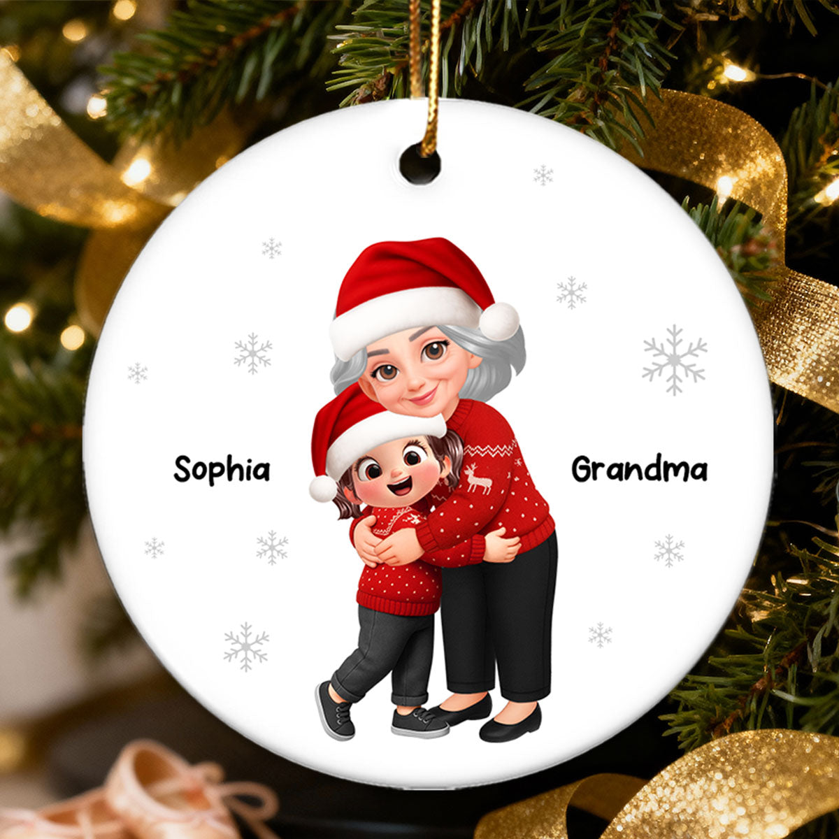 Christmas Grandma Hugging Grandkid - Personalized Ceramic Ornament - Heartwarming Gift For Kids, Grandmas