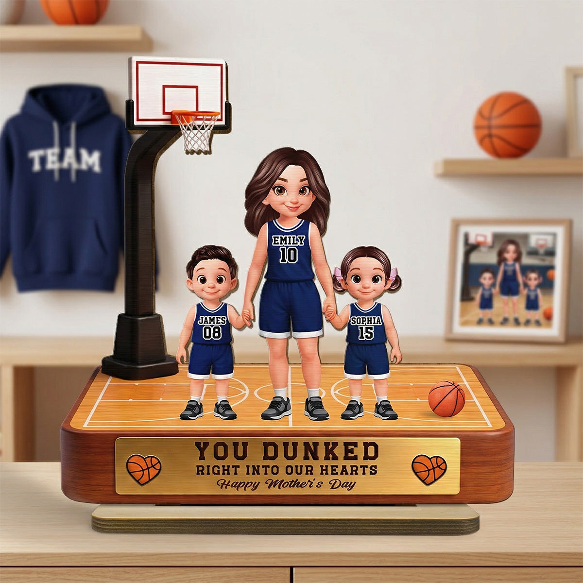 Basketball Mom You Dunked Right Into Our Hearts - Personalized 2-Layered Wooden Plaque - Mother's Day Gift For Basketball Mom