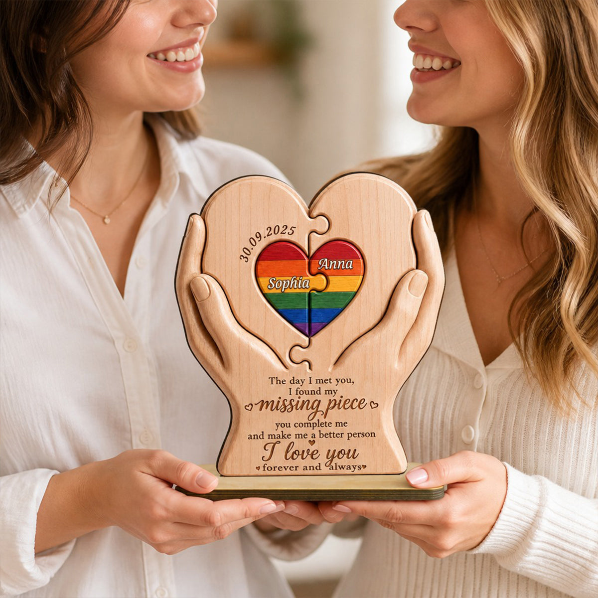 I Found My Missing Piece LGBTQ+ Couple - Personalized 2-Layered Wooden Plaque - Pride Month Decor, Gift for Her, Gift for Him