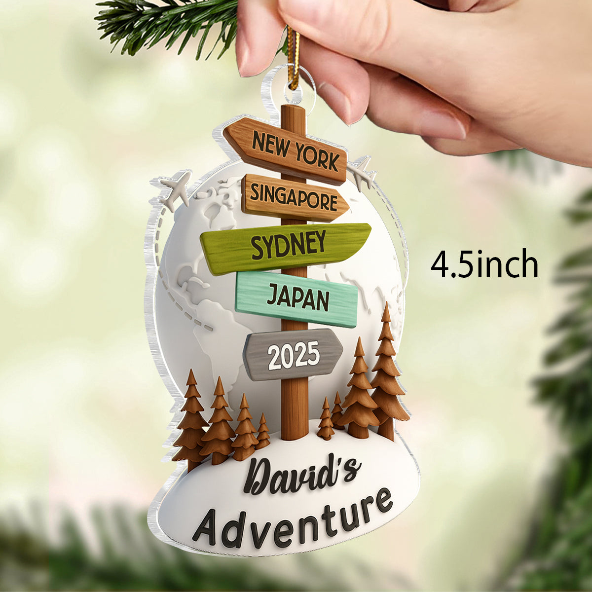Traveling Destination Sign Post - Personalized Acrylic Ornament - Christmas Gift for Travelers