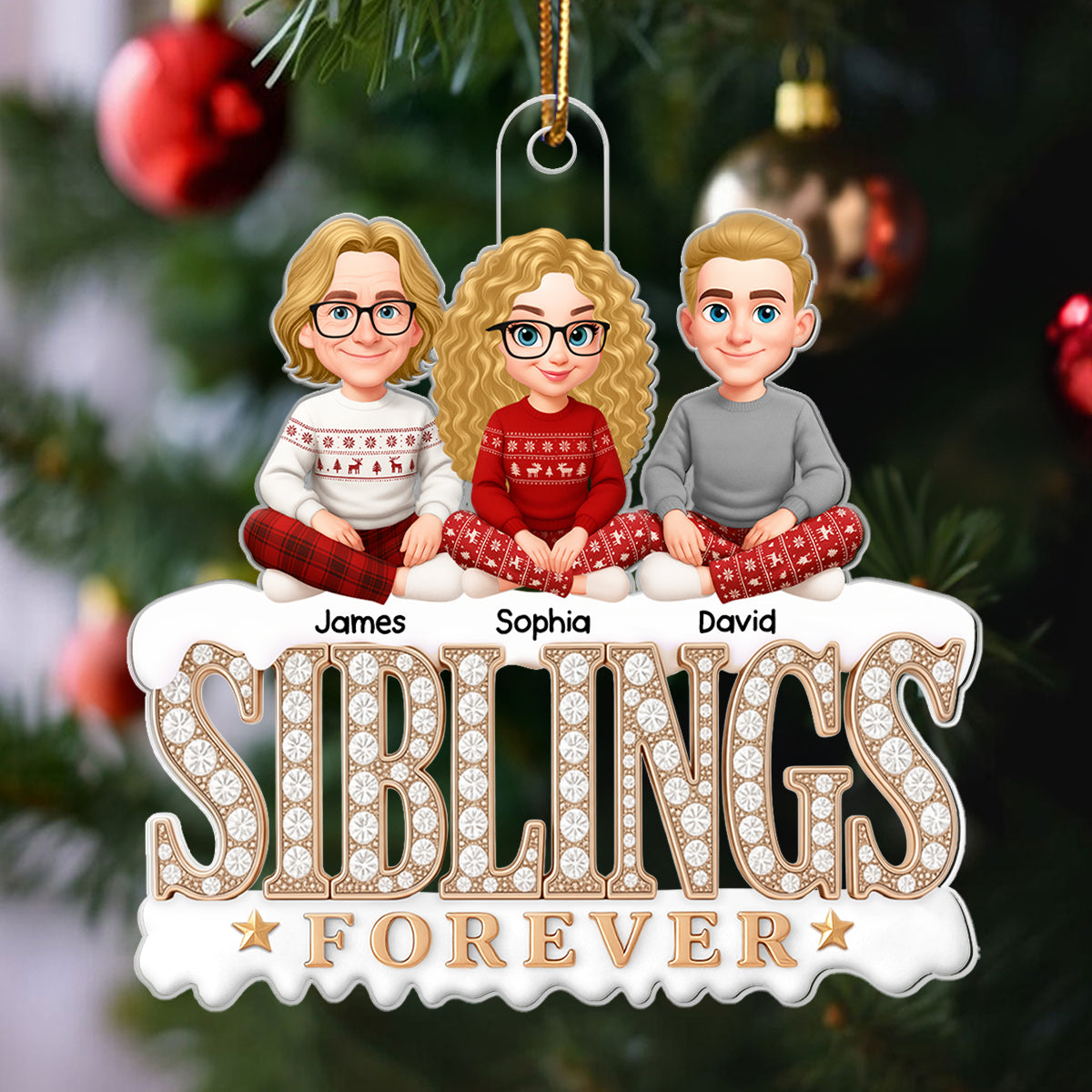 Siblings Forever 3D Crystal Effect - Personalized Acrylic Ornament - Christmas Gift for Siblings