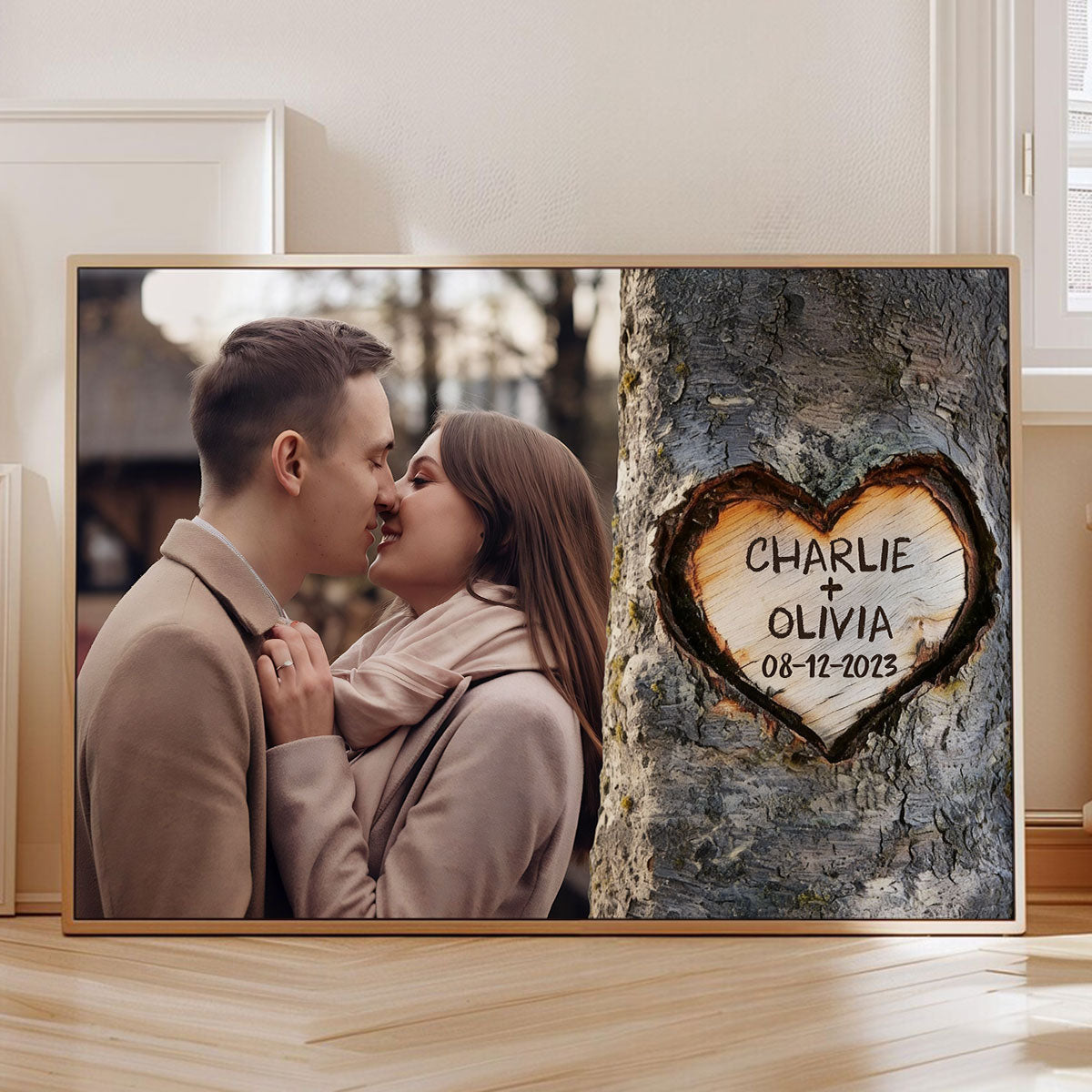 Couple Custom Photo Heart Carved Tree - Personalized Poster - Anniversary Gift, Valentine's Gift For Him, For Her