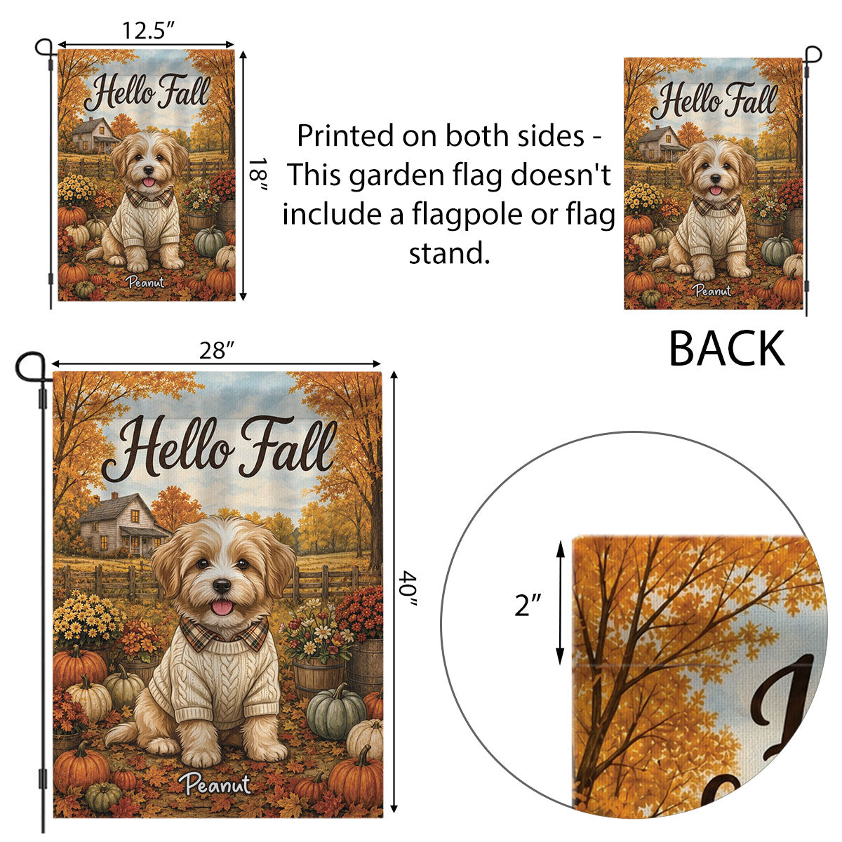 Vintage Dog Cat Hello Fall Photo Upload - Personalized Garden Flag - Fall Season Gift For Dog Mom, Cat Mom