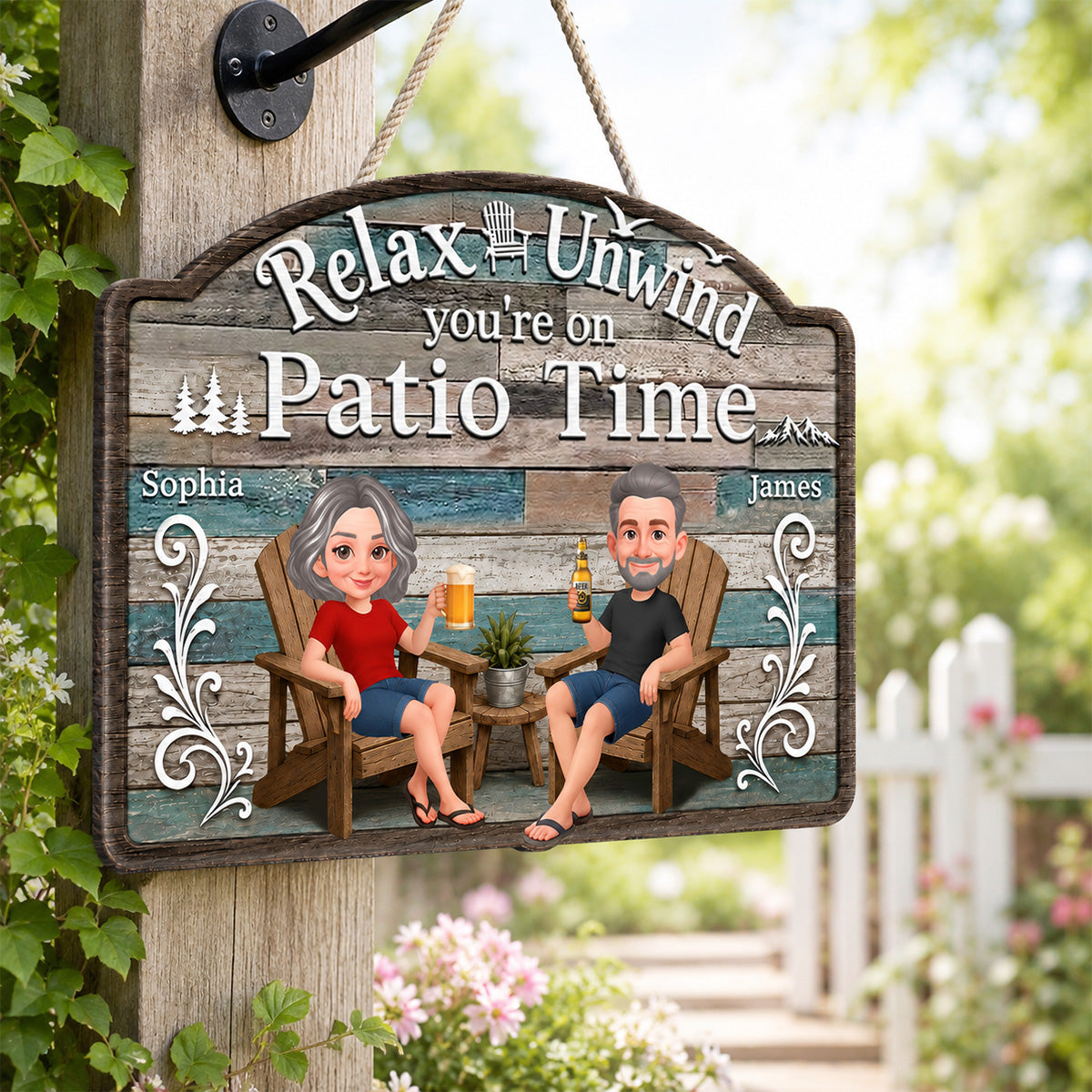 Relax Unwind You're On Patio Time - Personalized Wood Sign - Decor Patio Sign