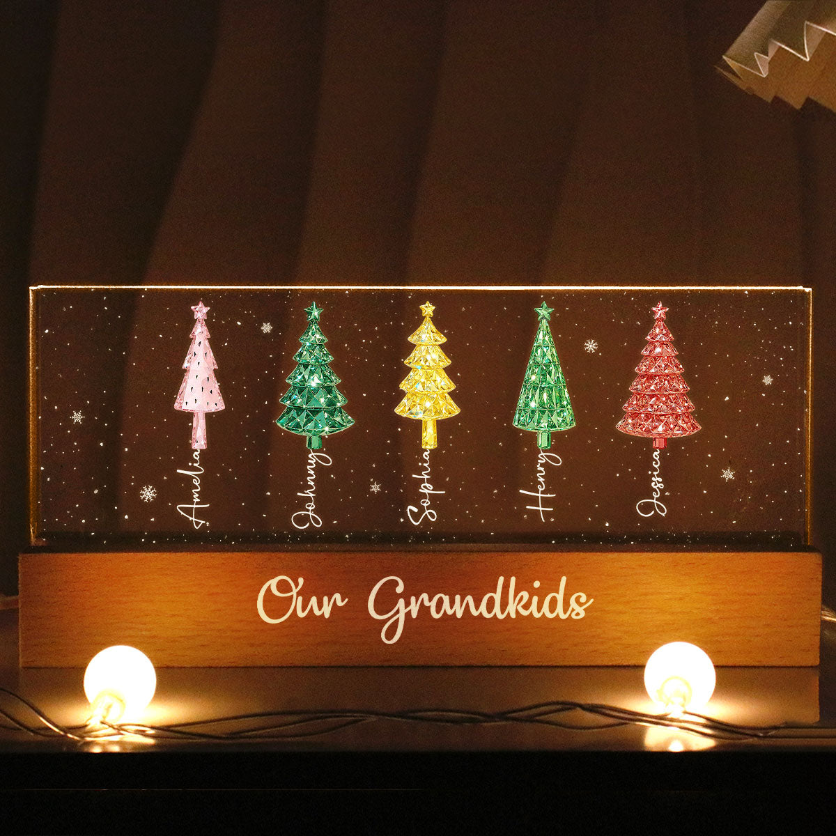 My Grandkids 3D Crystal Effect Christmas Tree - Personalized Acrylic Block Plaque LED Night Light - Christmas Gift for Grandma