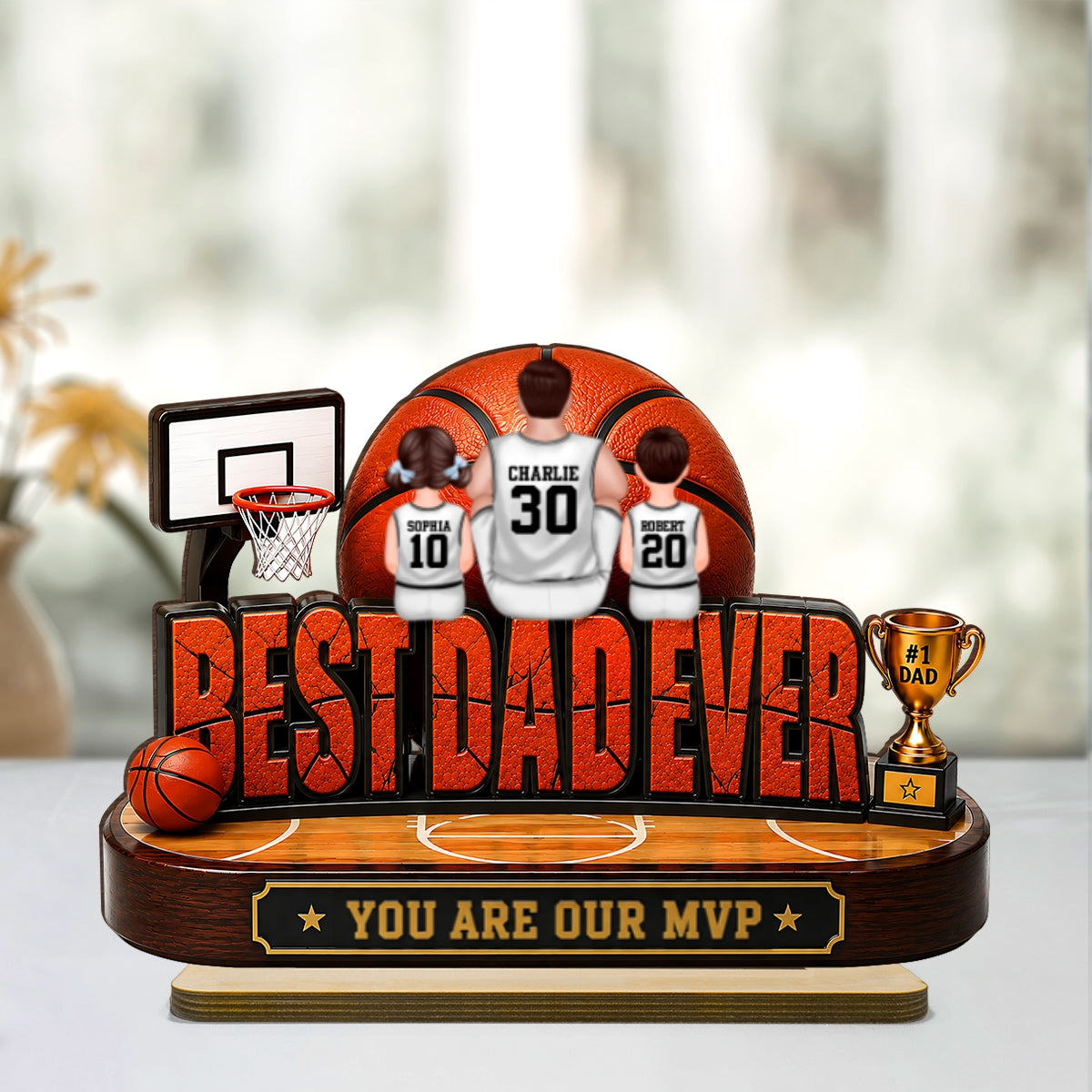 Best Dad Ever Basket Dad & Kids - Personalized 2-Layered Wooden Plaque -  Gift For Dad, Husband
