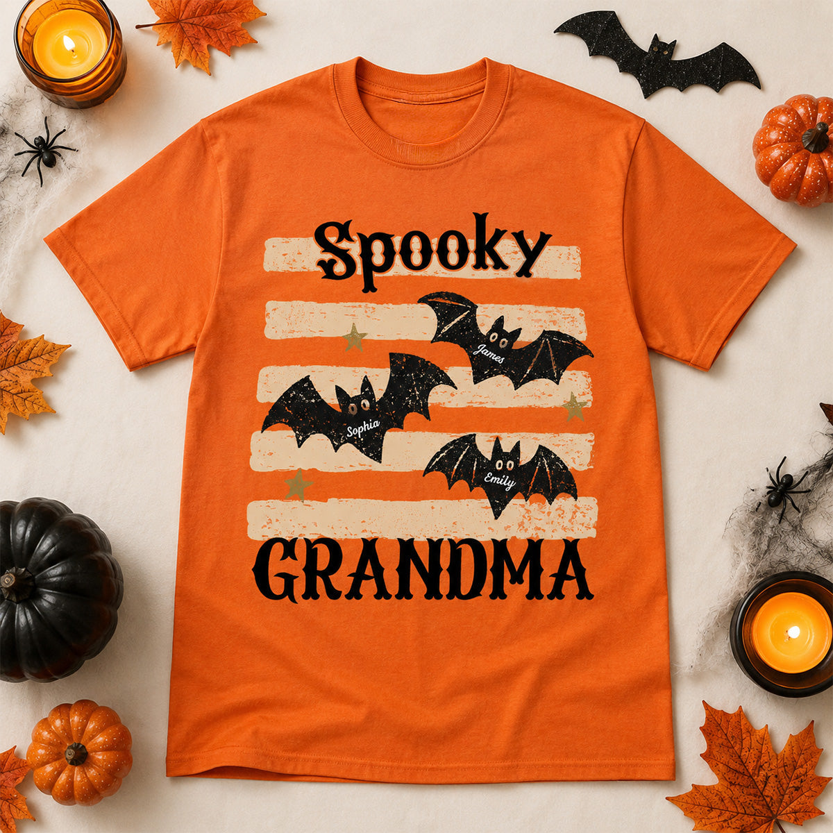 Spooky Grandma Little Bats Stripes - Personalized Shirt - Halloween Gift For Grandma