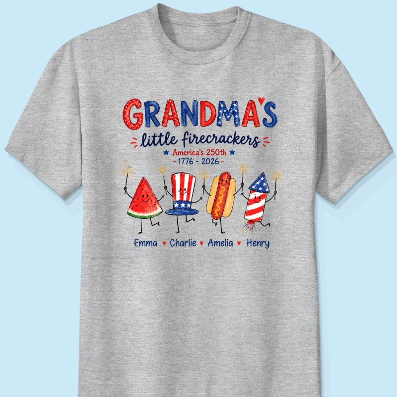 Grandma's Little Firecrackers - Personalized Shirt - 250th Anniversary Patriotic Shirt for Grandma