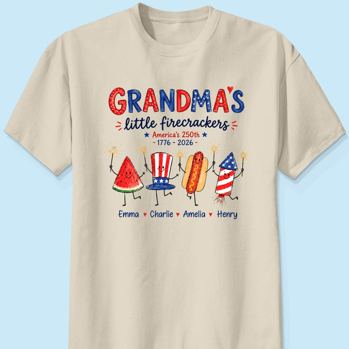 Grandma's Little Firecrackers - Personalized Shirt - 250th Anniversary Patriotic Shirt for Grandma