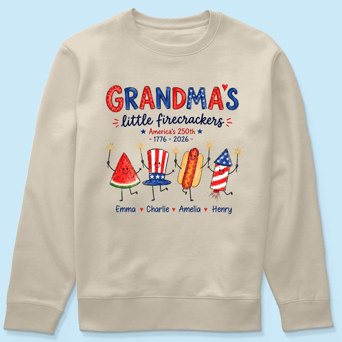 Grandma's Little Firecrackers - Personalized Shirt - 250th Anniversary Patriotic Shirt for Grandma